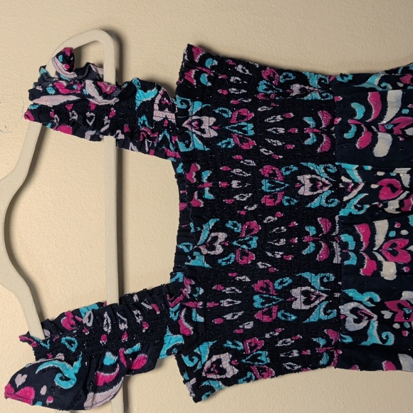 Crown & Ivy Kids Smocked Tiered Dress Blue Pink Ikat Ruffle Girls Size M - Picture 2 of 6